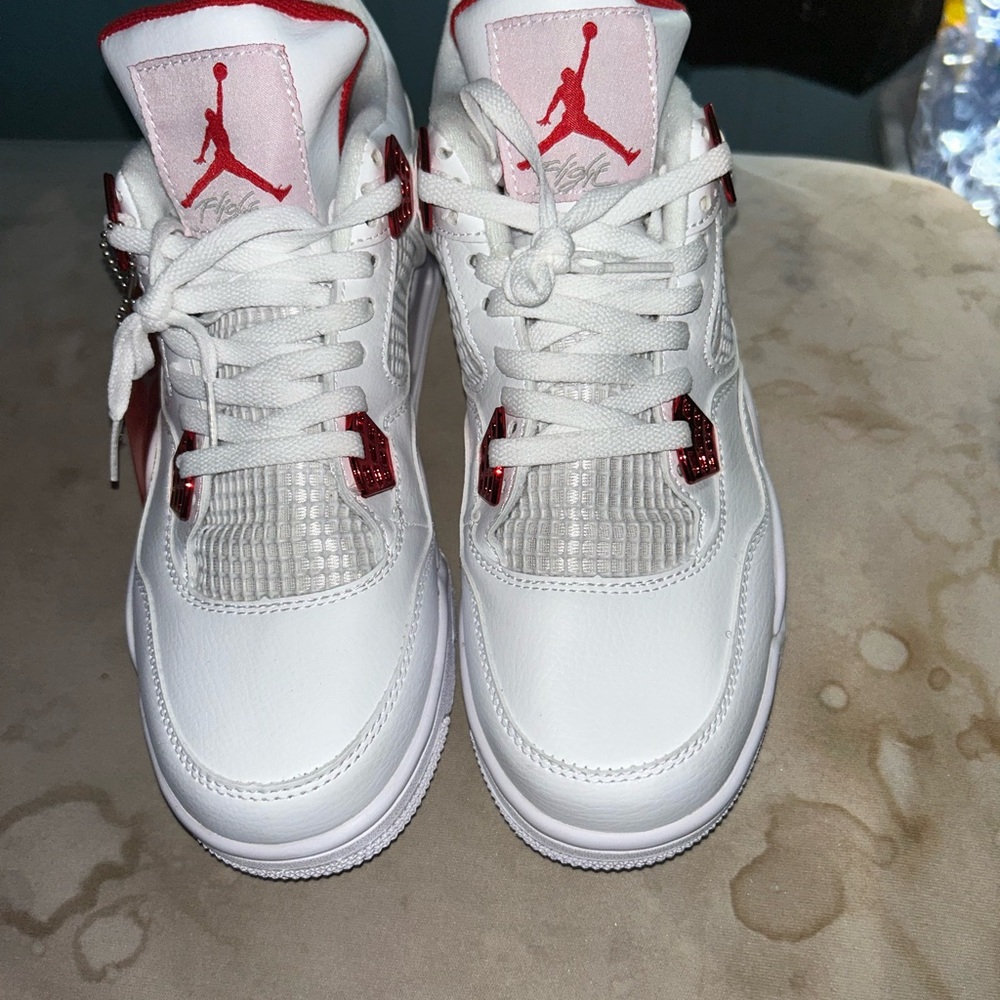 Kids White and Red Jordan 4s